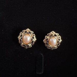 Vintage Victorian Inspired Gold coloured and Faux Pearl Earrings